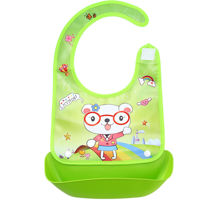 Cartoon baby PVC three-dimensional bib Increase baby bib Waterproof silicone children's dinner pocket