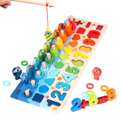 Educational Wooden Toys for Kids Board Math Fishing Count Numbers Matching Digital Shape Match Early Education Toy