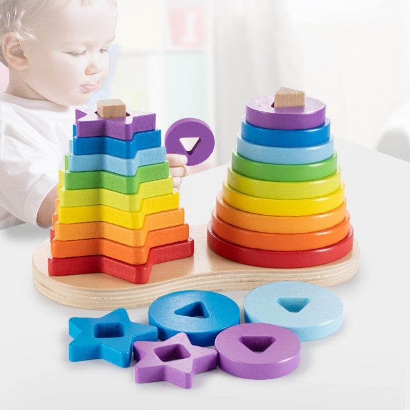 Rainbow Tower Jenga Ring Building Block Toy - Here2Save