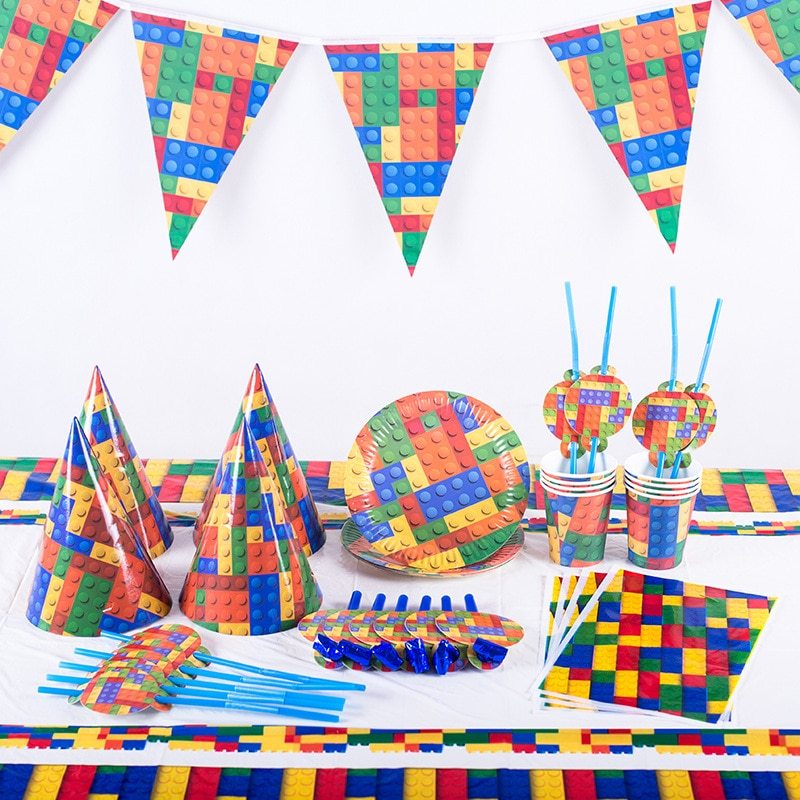 Building block brick theme birthday props