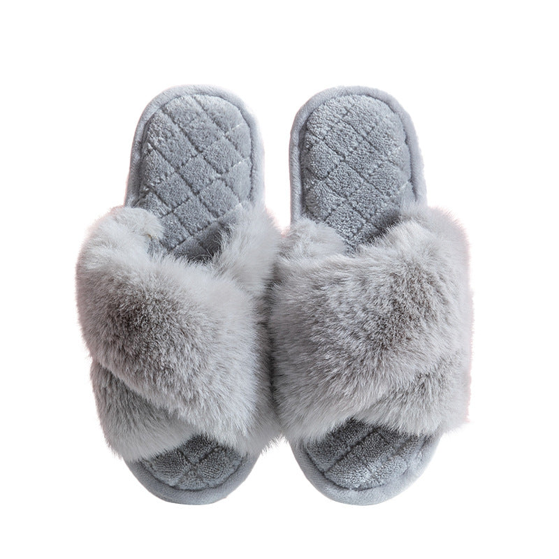 Cross-strap Furry Slippers Warm House Shoes For Women Winter Casual Flip Flops Fluffy Shoes Slides Soft Plush Home Indoor Slippers