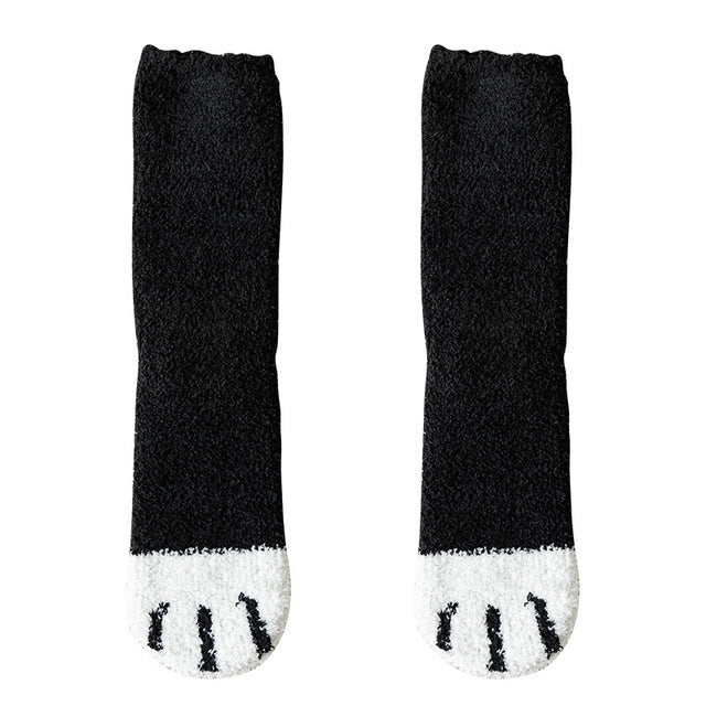 Women's Coral Fleece Cat Paw Pattern Kawaii Thick Warm Socks