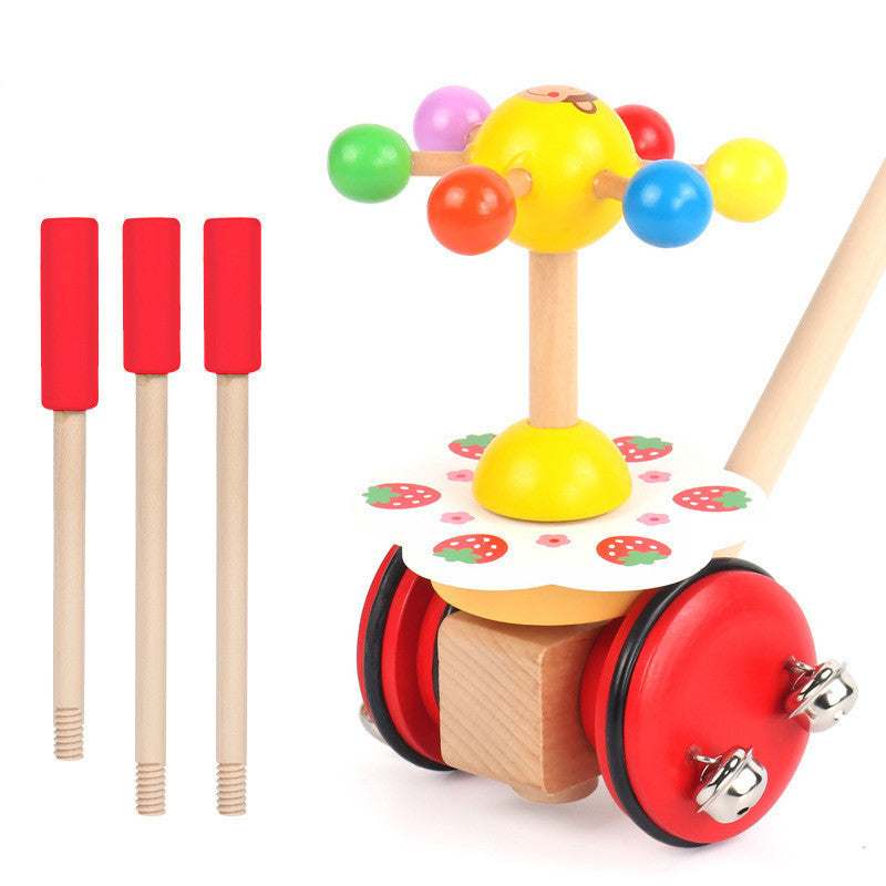 Wooden Rotary Push-push Single-pole Adjustable Toddler Stroller Walking Toy