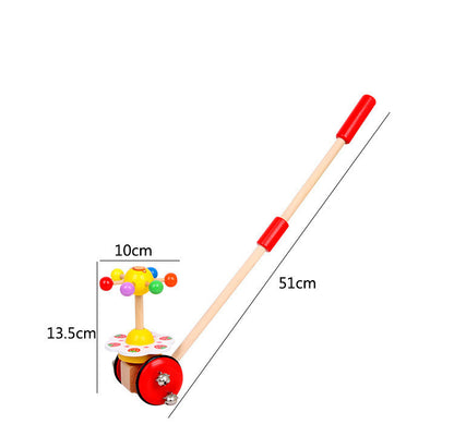 Wooden Rotary Push-push Single-pole Adjustable Toddler Stroller Walking Toy