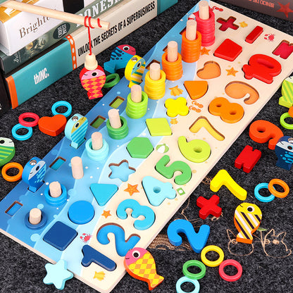 Educational Wooden Toys for Kids Board Math Fishing Count Numbers Matching Digital Shape Match Early Education Toy