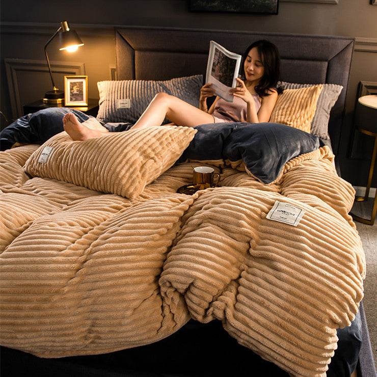 Single Double Quilt Cover Three-piece Set Winter Body Keep Warm - Here2Save
