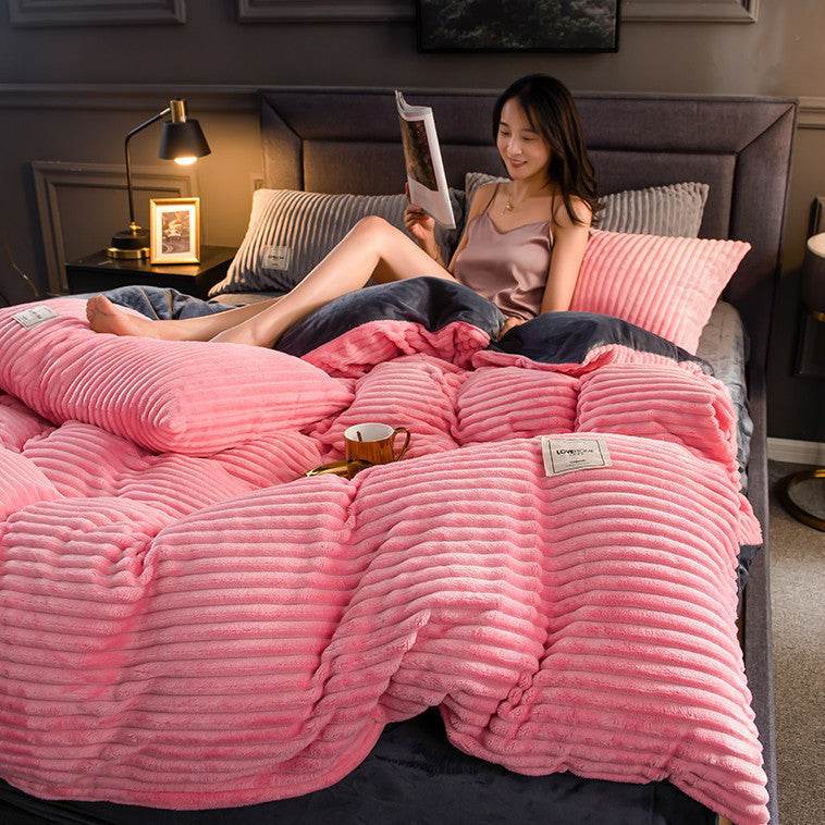 Single Double Quilt Cover Three-piece Set Winter Body Keep Warm - Here2Save