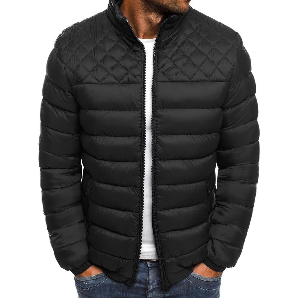 Abrigo de invierno para hombre, chaqueta con cuello levantado de Color sólido, abrigo de diseño de costura con rombos a la moda, ropa de negocios informal