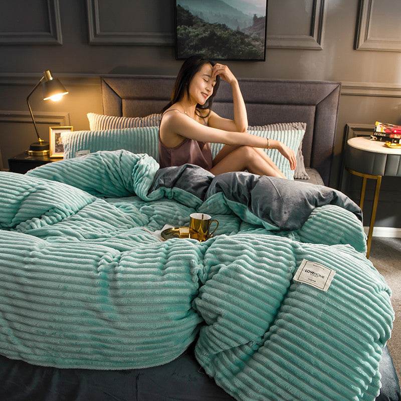 Single Double Quilt Cover Three-piece Set Winter Body Keep Warm - Here2Save