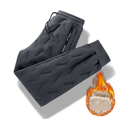 Pantalones de hombre de terciopelo de invierno engrosamiento pantalones de lana sueltos con bolsillo con cremallera pantalones de correr cálidos a prueba de viento de gran tamaño