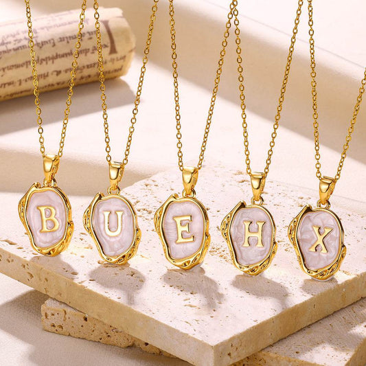 Simple 26 Letters Drop Oil Three-dimensional Necklace - Here2Save