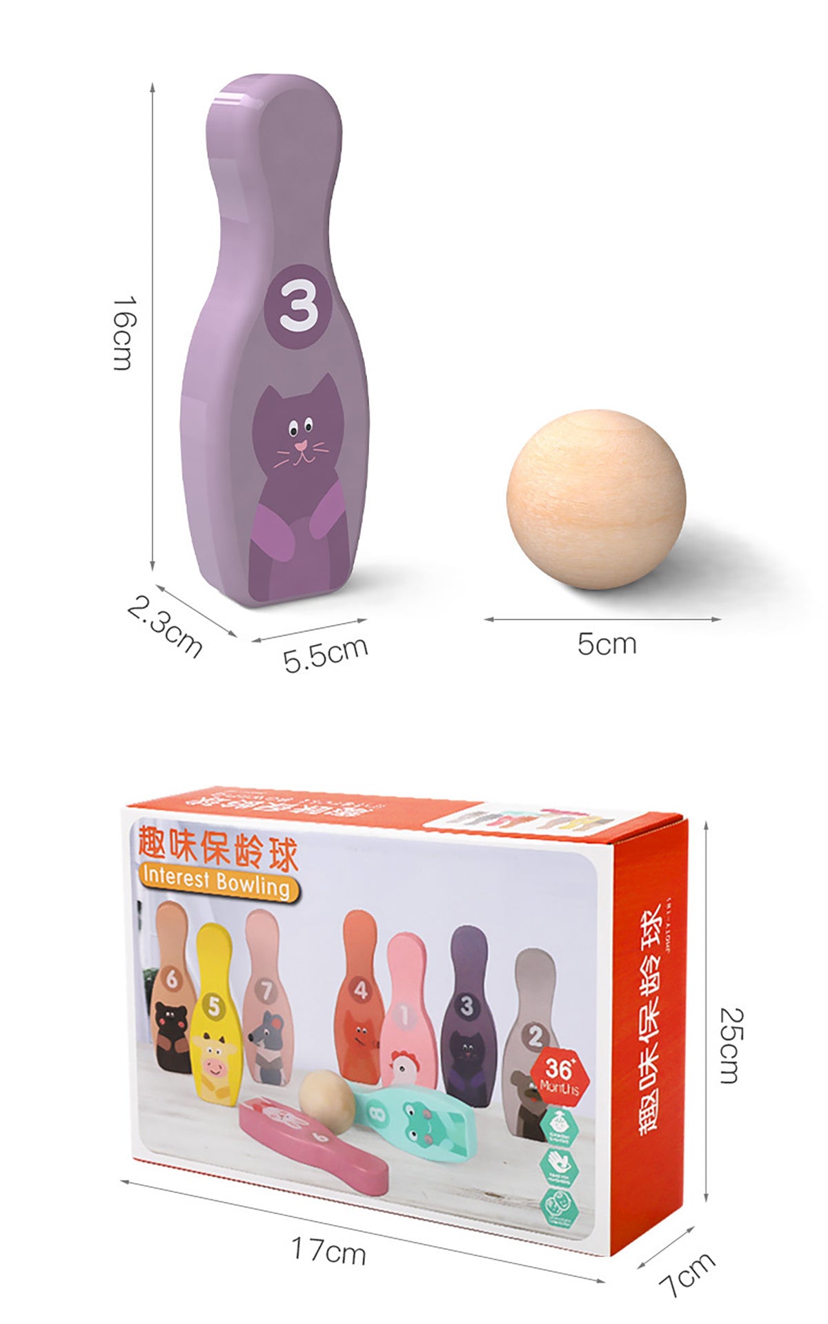 Animal wooden bowling toy