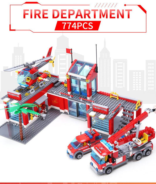 Fire Station Model Building Blocks City Construction Firefighter Truck Educational Bricks Toys Child - Here2Save