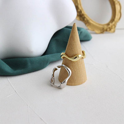 S925 Rings Ins Minimalist Irregular Wavy Glossy Ring For Women - Here2Save