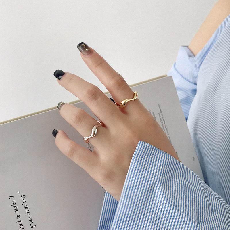 S925 Rings Ins Minimalist Irregular Wavy Glossy Ring For Women - Here2Save