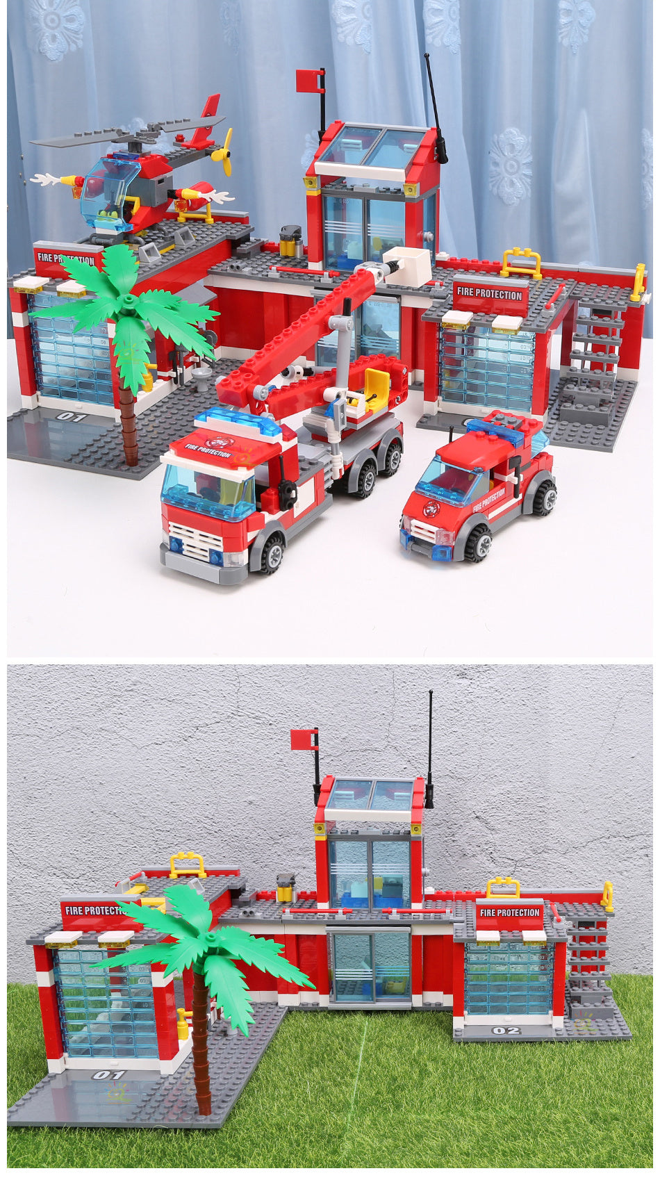 Fire Station Model Building Blocks City Construction Firefighter Truck Educational Bricks Toys Child