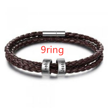 Personalized Mens Braided Genuine Leather Bracelet Stainless Steel Custom Beads Name Charm Bracelet For Men With Family Names - Here2Save