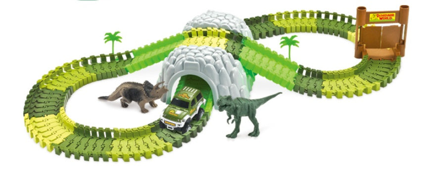 Dinosaur electric track car toy DIY assembly double - layer puzzle toy