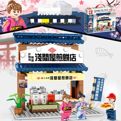 Japanese style street view city building blocks