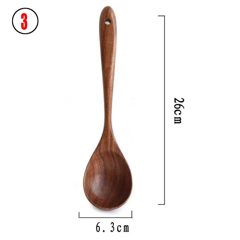 Thailand Teak Natural Wood Tableware Spoon Ladle Turner Long Rice Colander Soup Skimmer Cooking Spoons Scoop Kitchen Tool Set - Here2Save