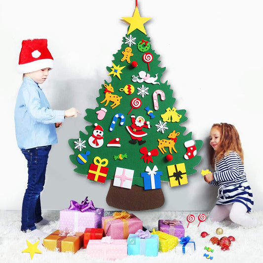 DIY Felt Christmas Tree New Year Toddler Kids Handmade Gift Toys Door Wall Hanging Ornaments Holiday Party Home Decor Set