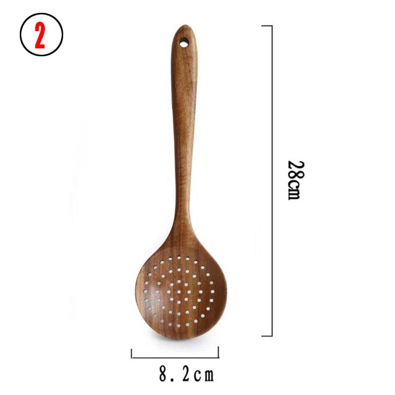 Thailand Teak Natural Wood Tableware Spoon Ladle Turner Long Rice Colander Soup Skimmer Cooking Spoons Scoop Kitchen Tool Set - Here2Save