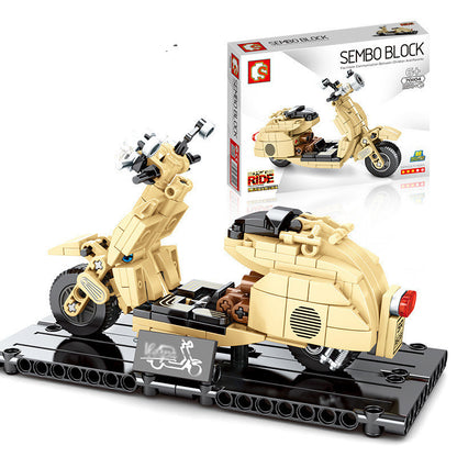 Technology Motorcycle Locomotive Model Assembling Small Particle Building Block Toys