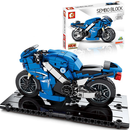 Technology Motorcycle Locomotive Model Assembling Small Particle Building Block Toys