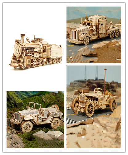 3D Wooden Puzzle Train Model DIY Wooden Train Toy Mechanical Train Model Kit Assembly Model Home Decoration Crafts