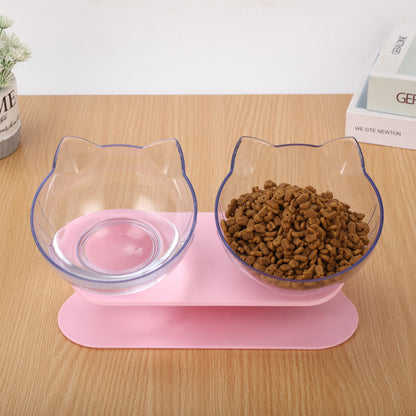 New Inclined Food Cat Ear Oblique Mouth Transparent Single Pet Bowl - Here2Save