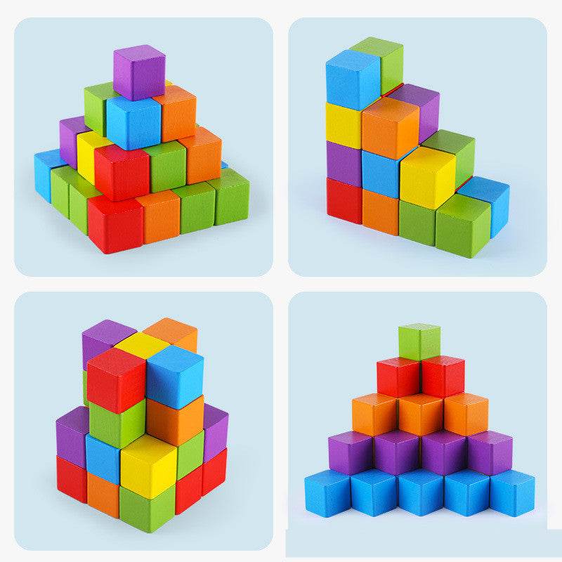 Cube Building Block Mathematics Teaching Aid Set Wood Square Puzzle Small - Here2Save