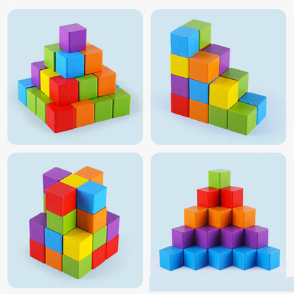 Cube Building Block Mathematics Teaching Aid Set Wood Square Puzzle Small