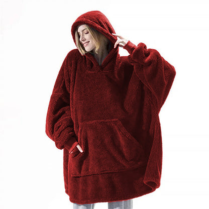 Hoodie Sweatshirt With Big Pocket Tops Sweater Comfortable Loose Double-Sided Fleece Thicker Wearable Blanket - Here2Save