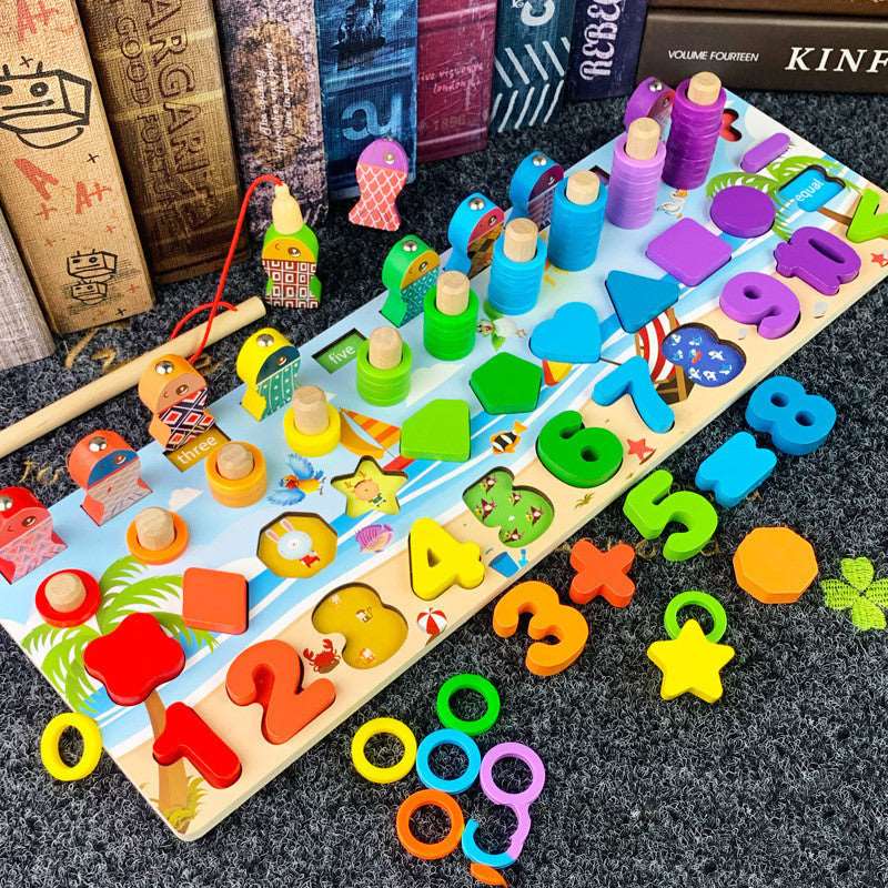 3D Preschool Children Educational Toys Wooden Montessori Arithmetic Magnetic Matching Building Block Toys