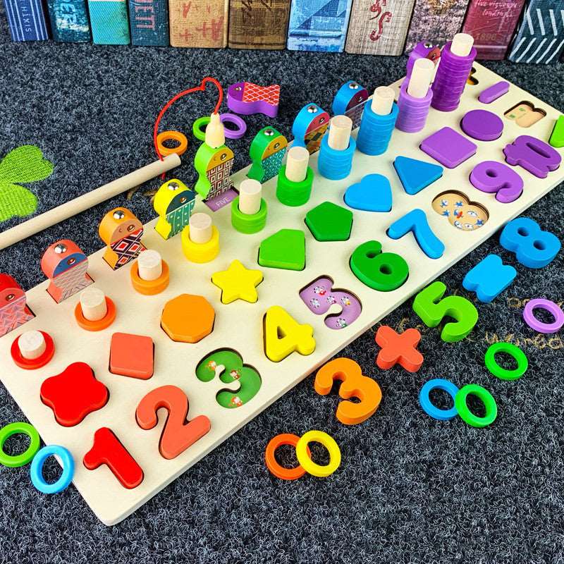 3D Preschool Children Educational Toys Wooden Montessori Arithmetic Magnetic Matching Building Block Toys