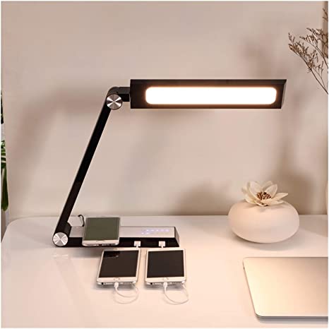 Lámpara LED de escritorio de brazo largo con carga inalámbrica, lámpara de mesa con atenuación, aleación de aluminio, plegable, luz de lectura de larga duración, múltiples modos de Color