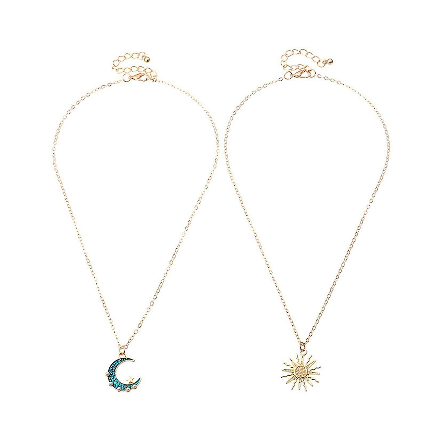 Sun Moon Necklace Blue Gold Stainless Steel Pendant Necklaces Jewelry - Here2Save