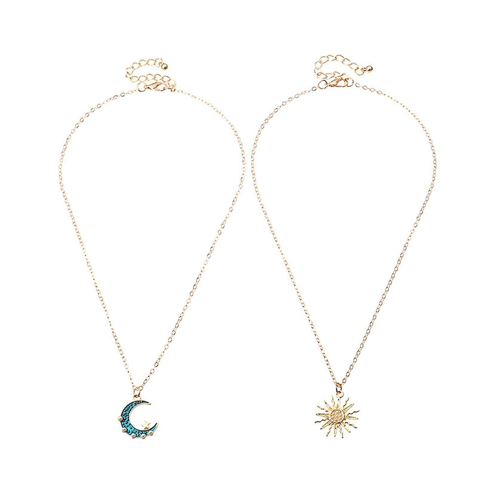 Sun Moon Necklace Blue Gold Stainless Steel Pendant Necklaces Jewelry - Here2Save
