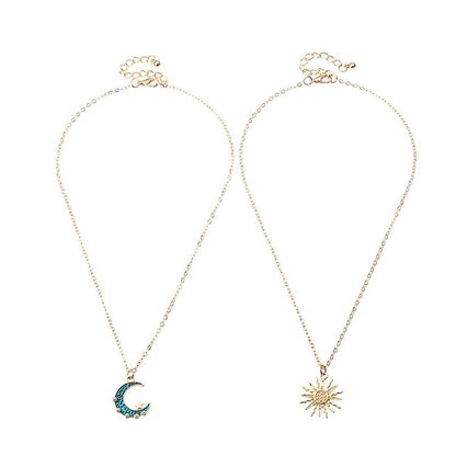 Sun Moon Necklace Blue Gold Stainless Steel Pendant Necklaces Jewelry - Here2Save