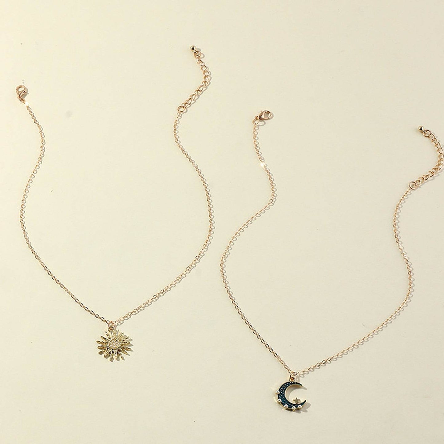 Sun Moon Necklace Blue Gold Stainless Steel Pendant Necklaces Jewelry - Here2Save
