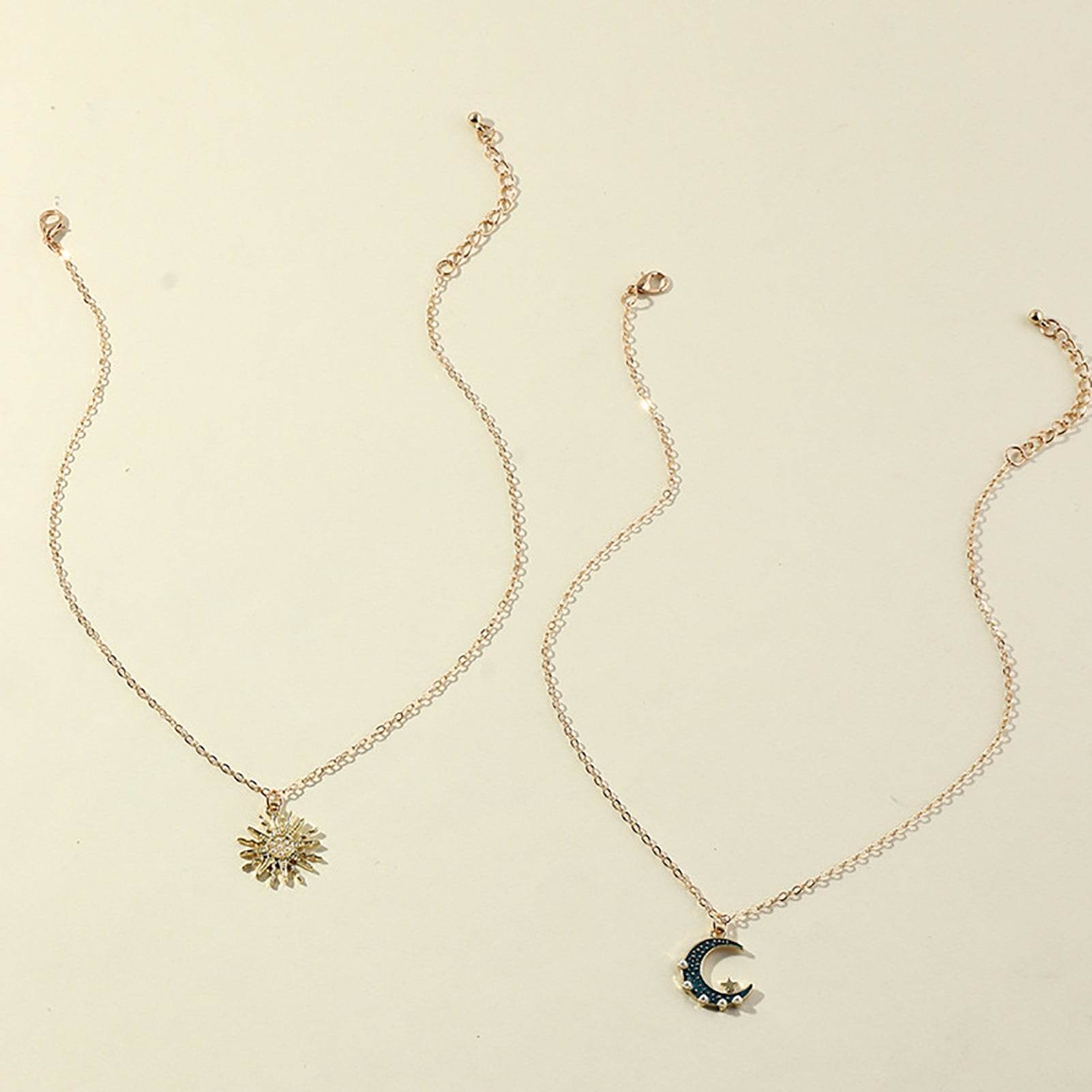 Sun Moon Necklace Blue Gold Stainless Steel Pendant Necklaces Jewelry - Here2Save