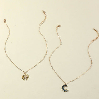 Sun Moon Necklace Blue Gold Stainless Steel Pendant Necklaces Jewelry - Here2Save