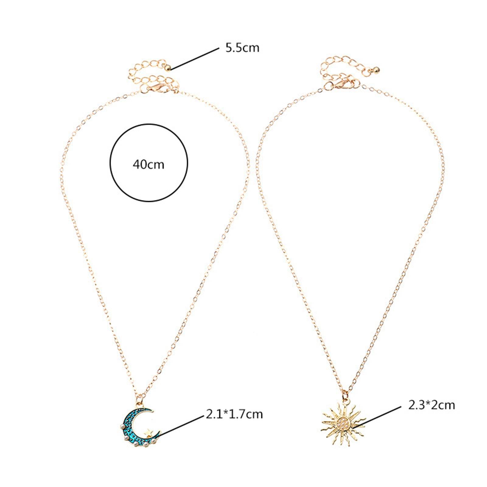 Sun Moon Necklace Blue Gold Stainless Steel Pendant Necklaces Jewelry - Here2Save