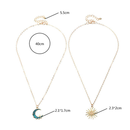 Sun Moon Necklace Blue Gold Stainless Steel Pendant Necklaces Jewelry - Here2Save