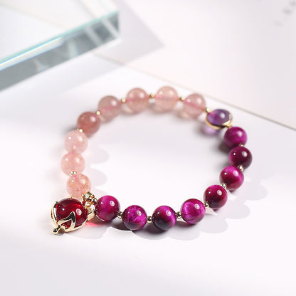 Nueva pulsera Original de cristal sándwich de dos colores para mujer, pulsera de pareja de amatista y cristal de fresa con piedra de ojo de tigre rojo rosa