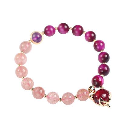 Nueva pulsera Original de cristal sándwich de dos colores para mujer, pulsera de pareja de amatista y cristal de fresa con piedra de ojo de tigre rojo rosa