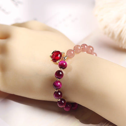 Nueva pulsera Original de cristal sándwich de dos colores para mujer, pulsera de pareja de amatista y cristal de fresa con piedra de ojo de tigre rojo rosa