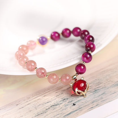 Nueva pulsera Original de cristal sándwich de dos colores para mujer, pulsera de pareja de amatista y cristal de fresa con piedra de ojo de tigre rojo rosa