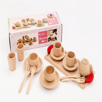 Gift Set Girl Play House Tableware Solid Wood Without Paint Simulation Kitchen Cooking Tableware Toy Beech Wood