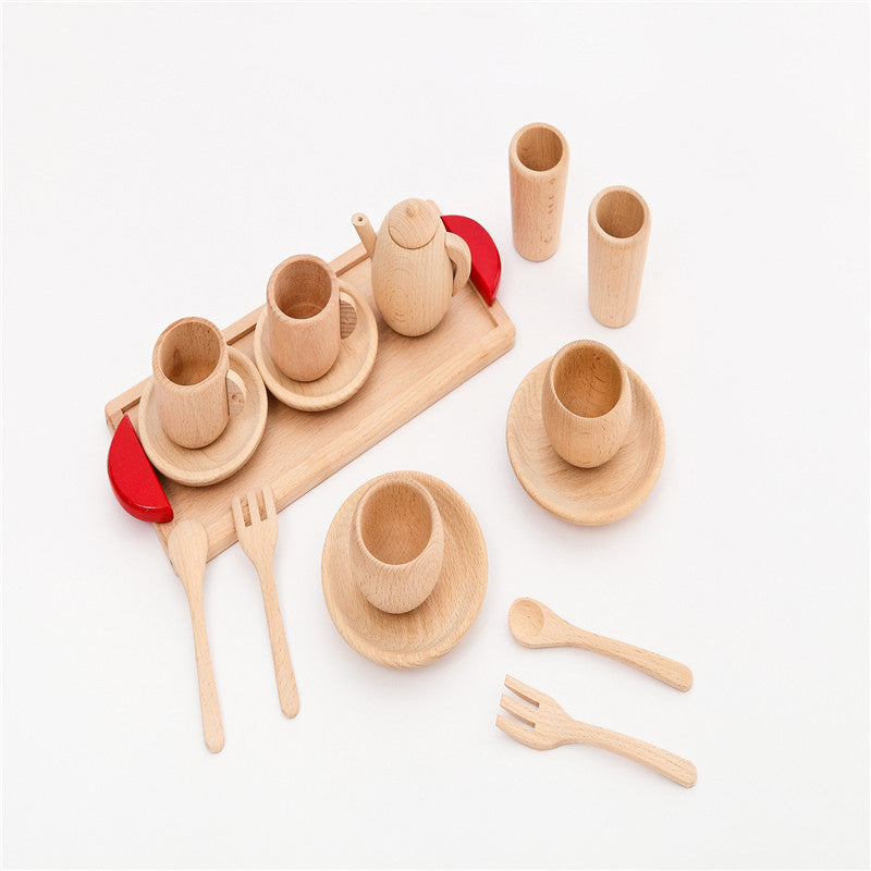 Gift Set Girl Play House Tableware Solid Wood Without Paint Simulation Kitchen Cooking Tableware Toy Beech Wood